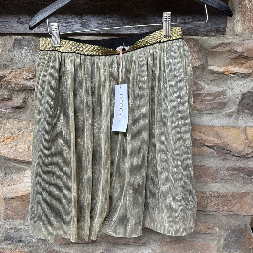 BCBGirls Gold Mini Skirt Pleated Cocktail